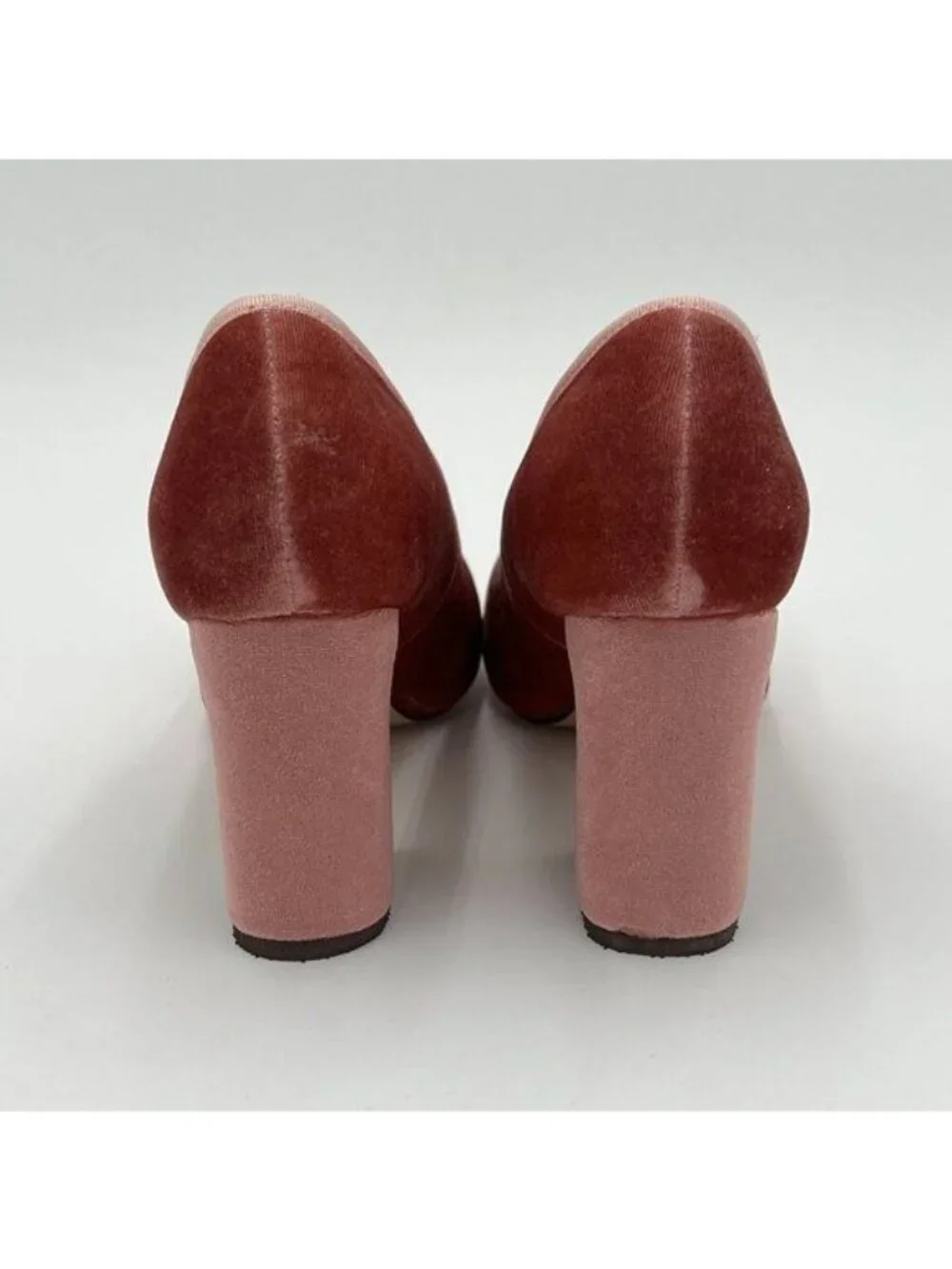 Pazzion Pink Round Toe Pumps Velvet Double Bows Chunky High Heel Slip On Shoes